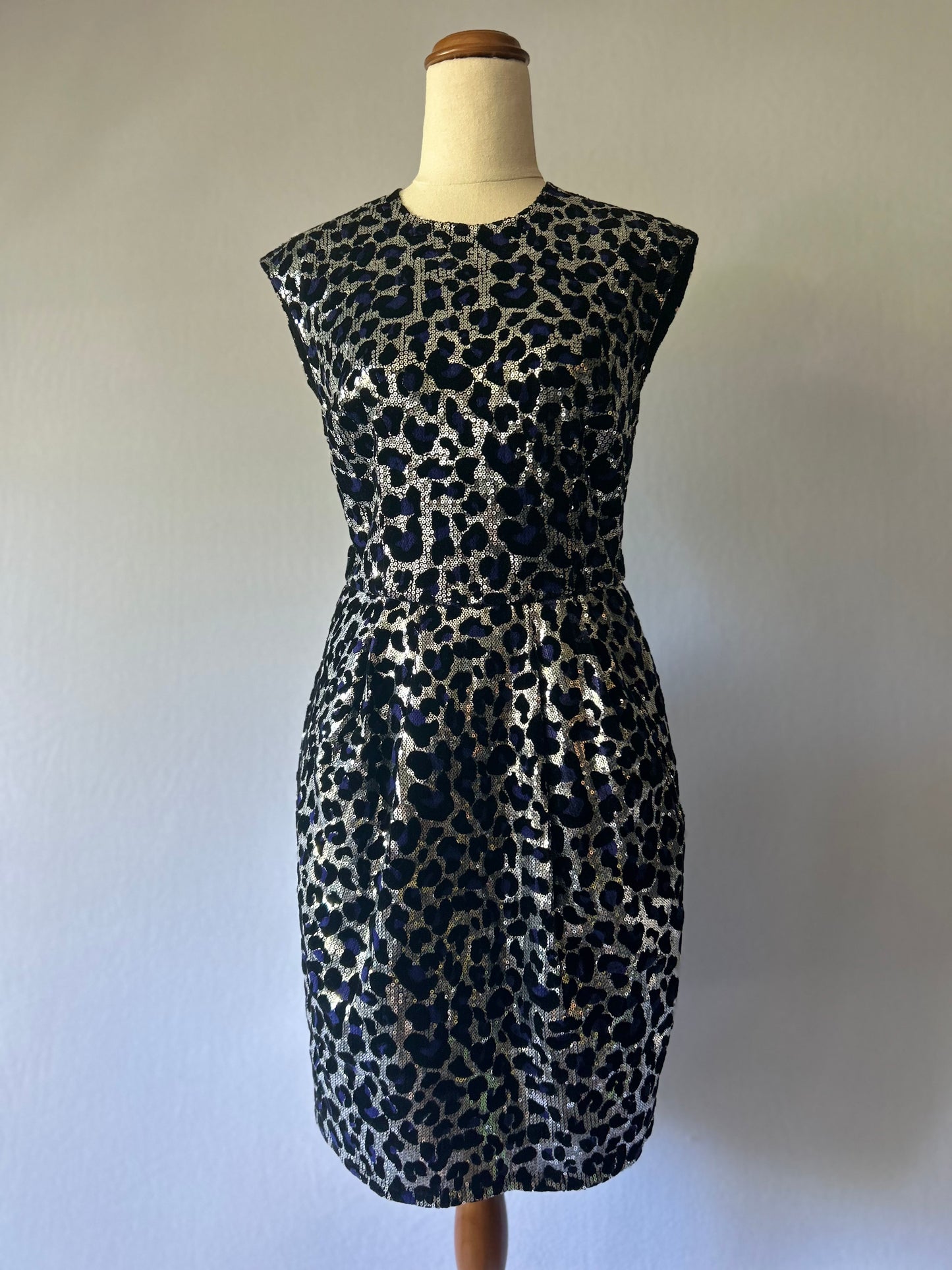 Metallic Leopard Print Dress with Violet Accents – Size UK 8 / EU 36 / US 4