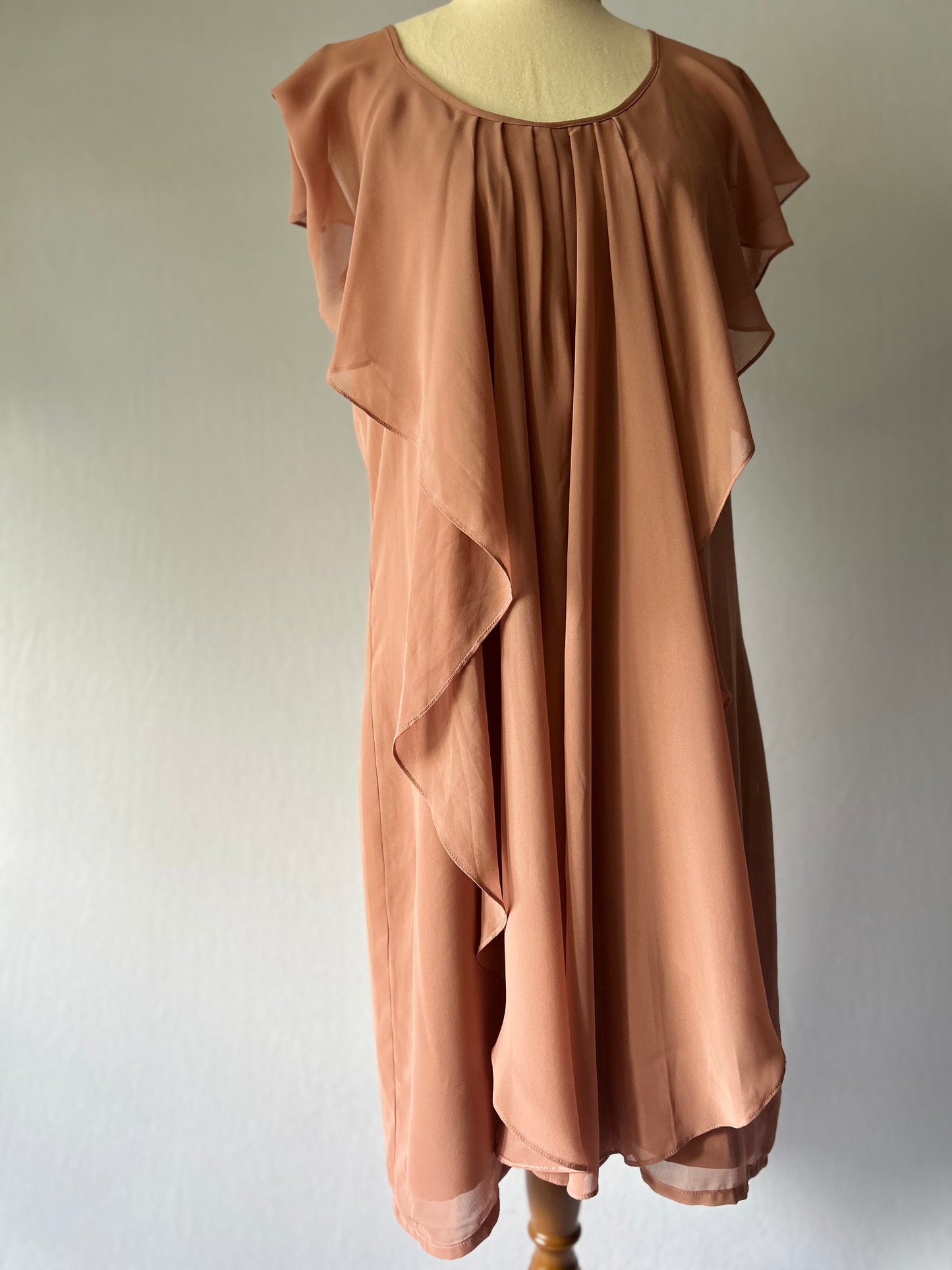 Nude Ruffle Detail Shift Dress - Polyester, size L