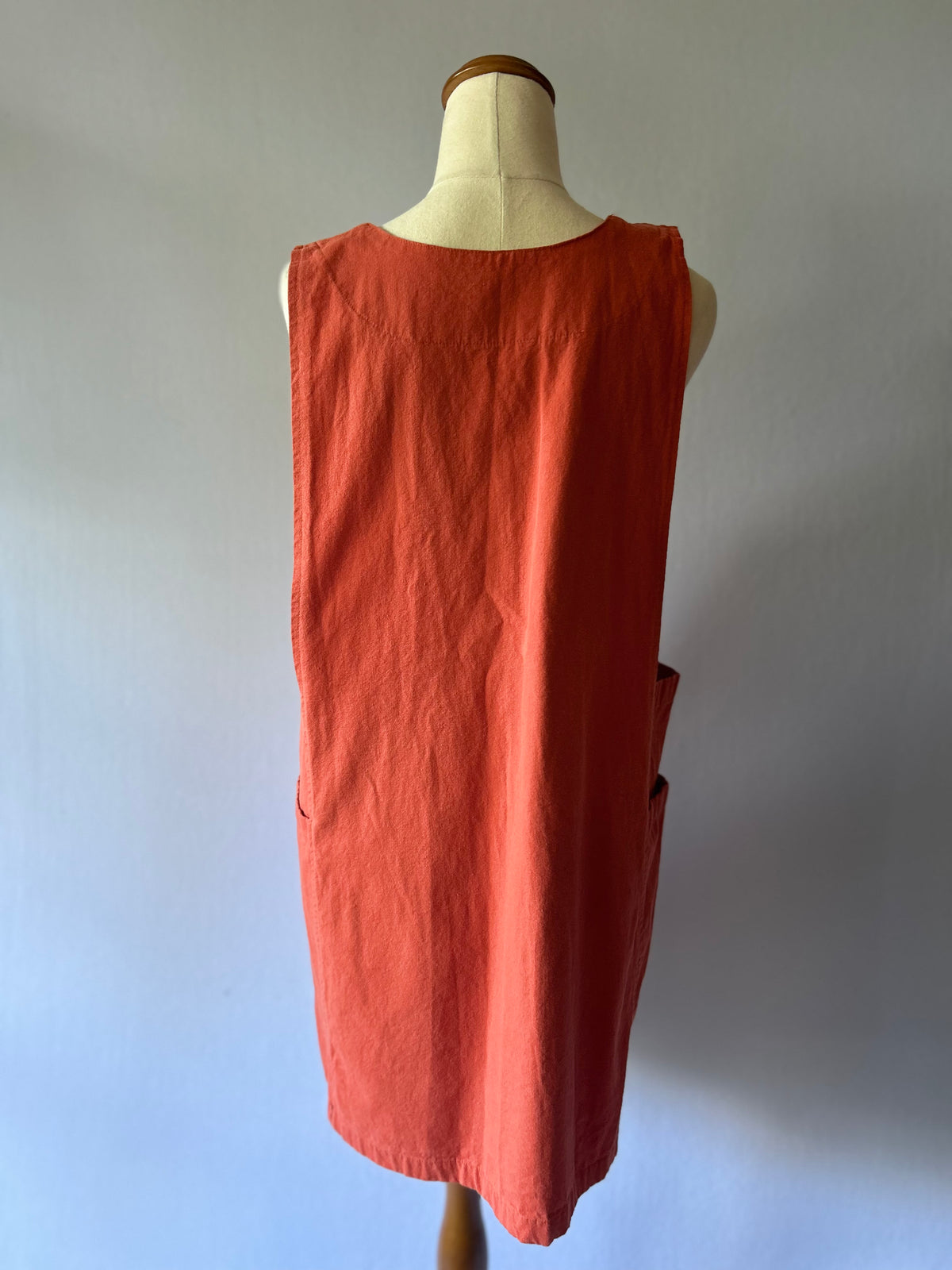Terracotta Cotton Canvas Side-Button Pinafore Overall Dress - Size S