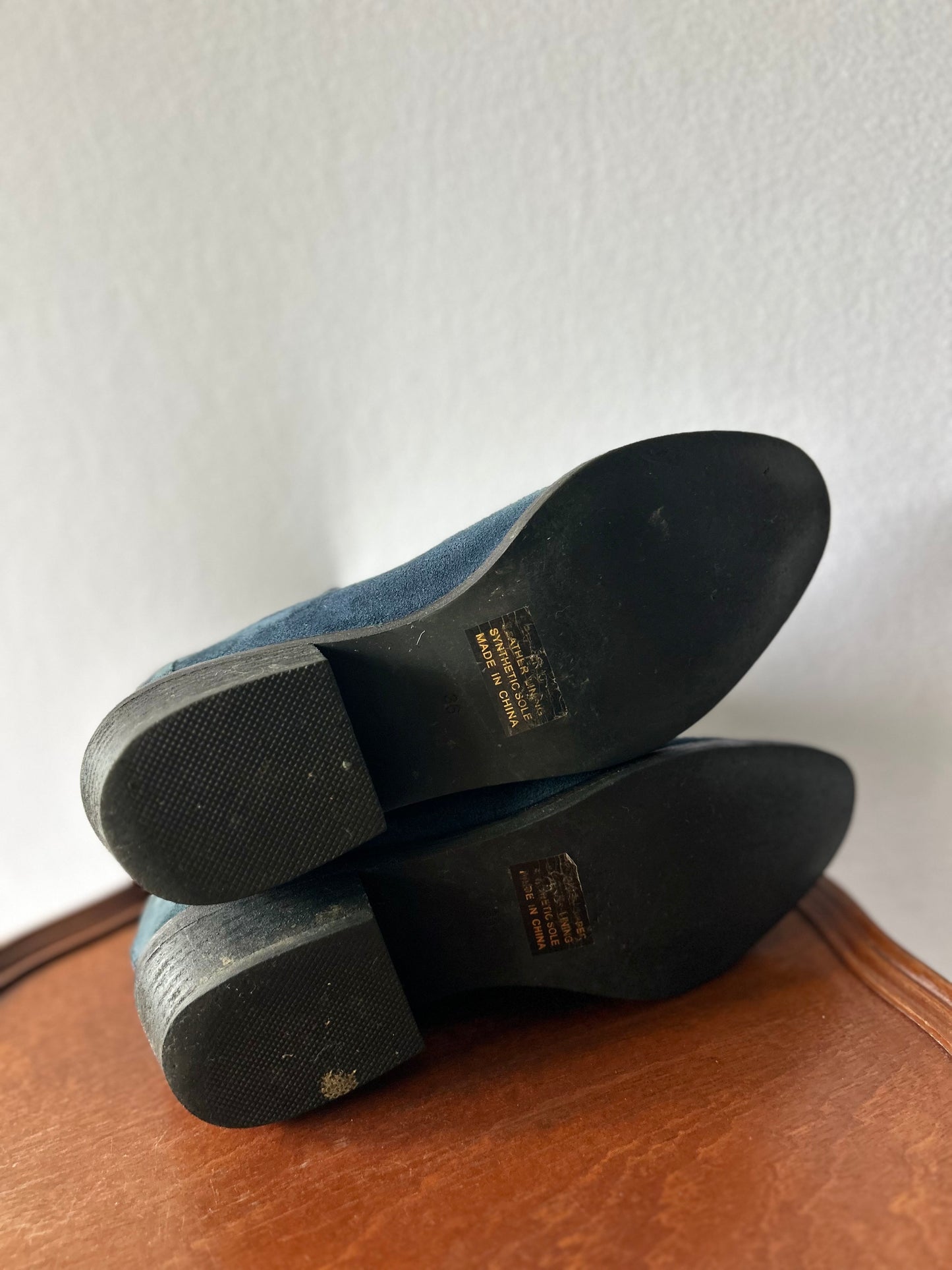 Indigo Suede & Metallic Paneled Ankle Boots – Size 36