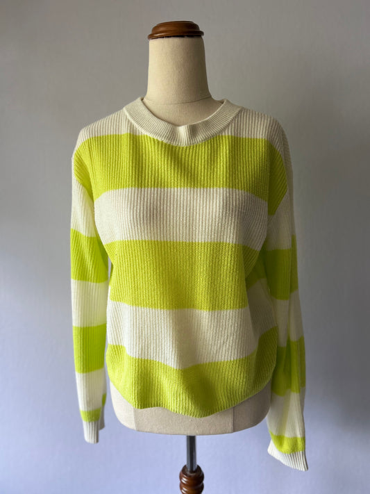 Lime & White Bold Stripe Knit Jumper - Size S