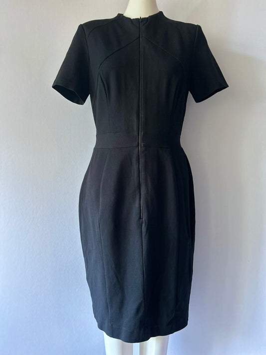 Cue Structured Black Zip-Front Sheath Dress - Size 12