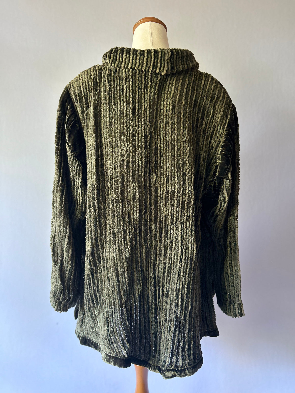 Vintage Olive Velvet & Lace Panel Shoulder Pad Tunic Top - Size 10