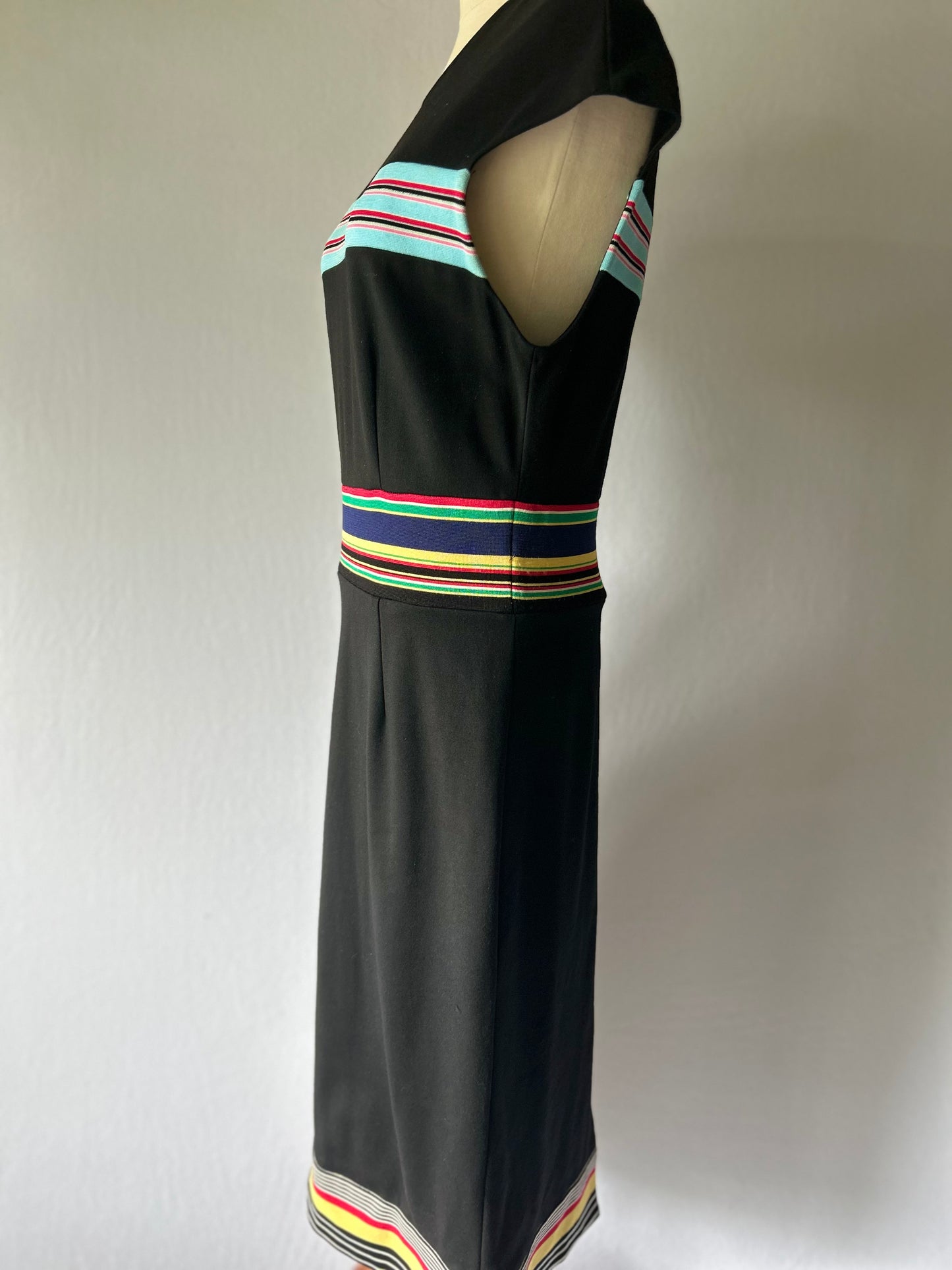 Diane von Furstenberg Black Dress with Colorful Stripes – Size 8