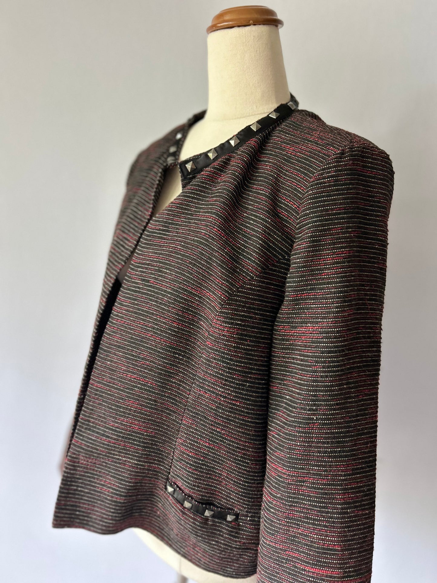 Studded Bouclé Collarless Jacket – Size 16