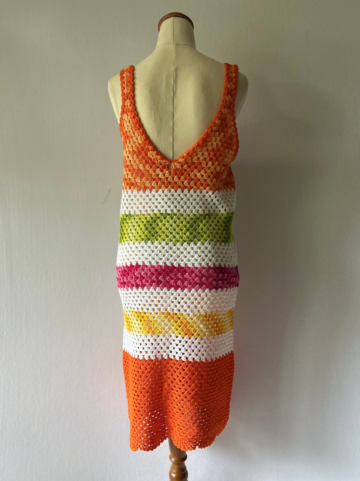 Handmade Cotton Crochet Colour Block Dress – Size S/M | Made by Mum