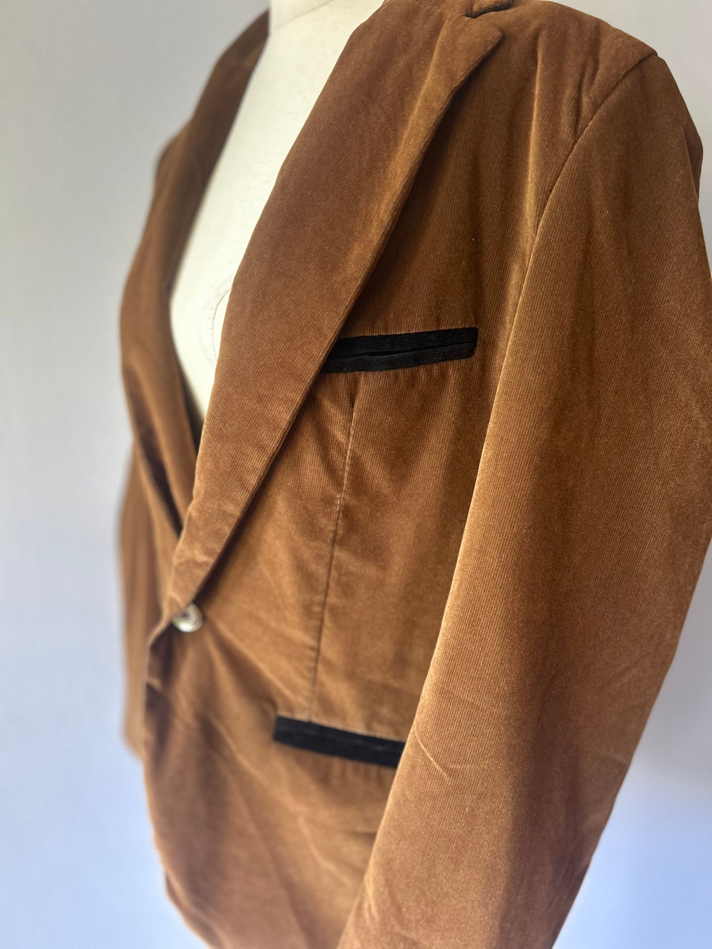 Vintage Contrast-Trim Velvet Blazer - Cognac Brown - Size 8