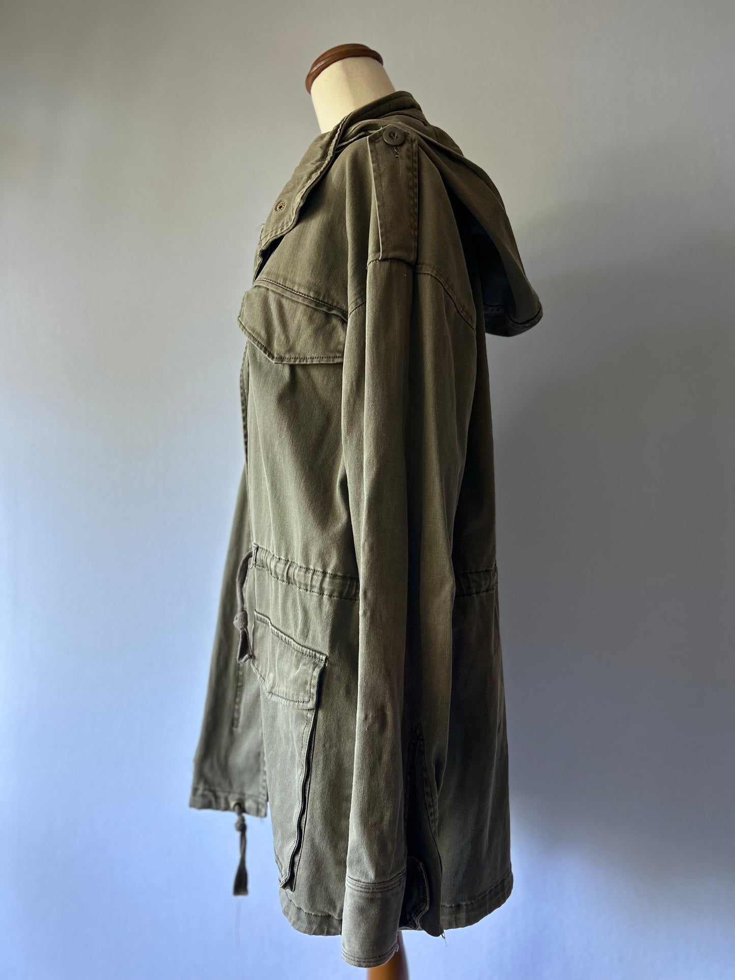 Cotton On Canvas Utility Parka Jacket - Khaki Olive - Size 12
