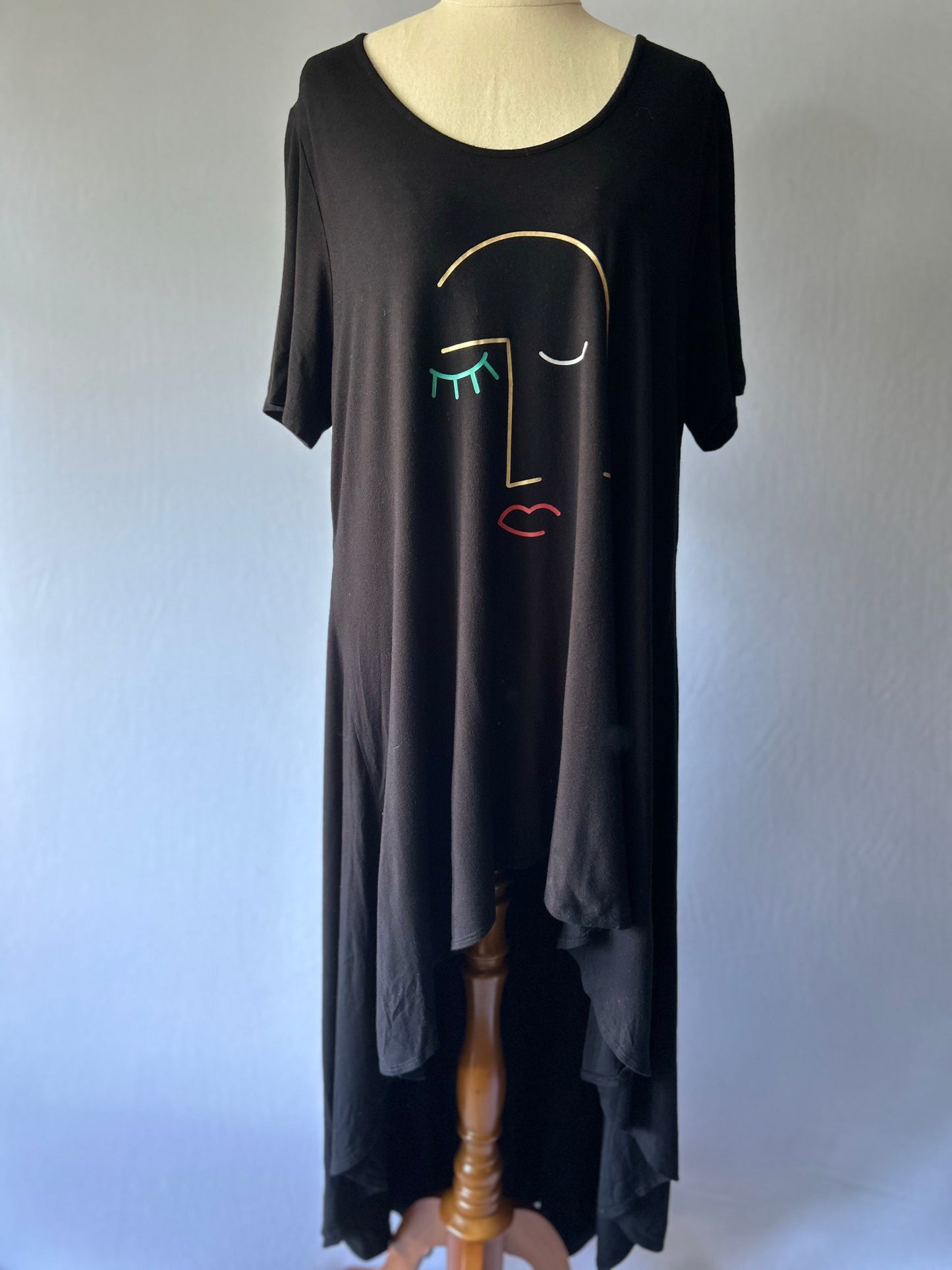 Black Bamboo Viscose Dress with Face Print – Size XS