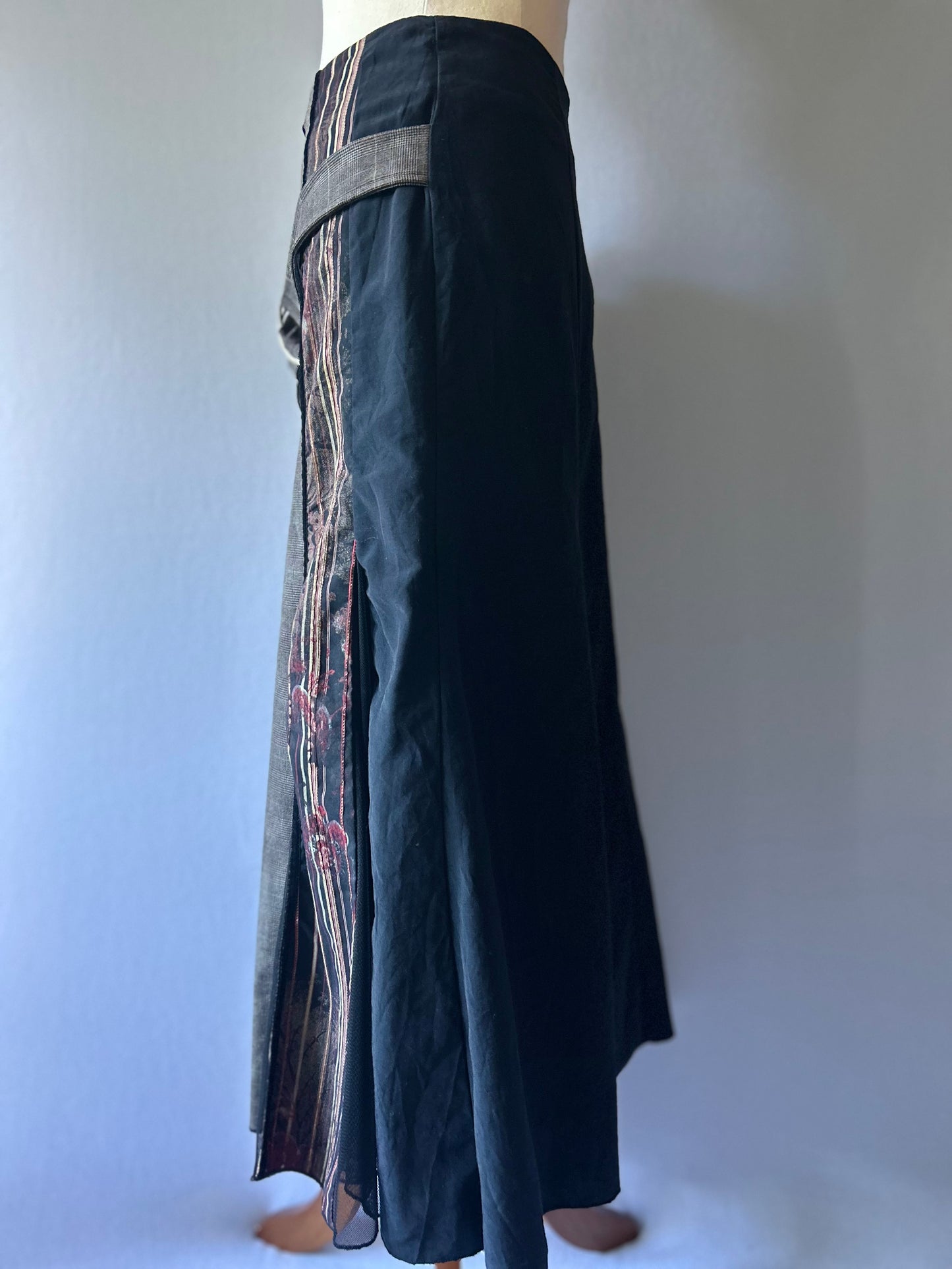 Lisa Law Mixed Media Patchwork Maxi Skirt - Size 14 | Belted A-Line Design