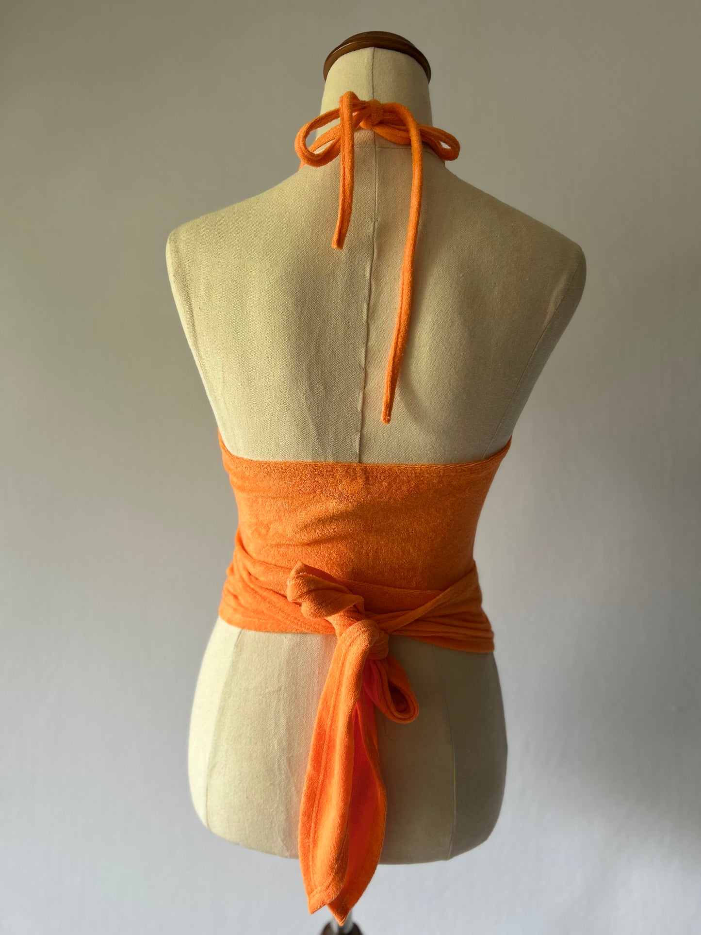 Orange Terry Cloth Halter Top with Cutout size small