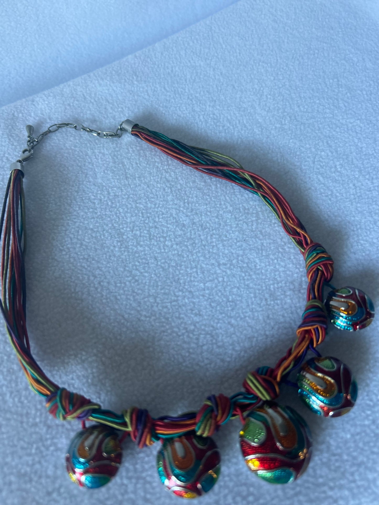 Boho Cloisonné Enamel Multi-Cord Statement Necklace - One Size