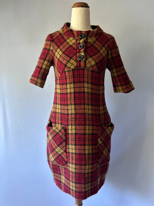 Cue Red Plaid Wool-Blend Mod Mini Dress - Size 8