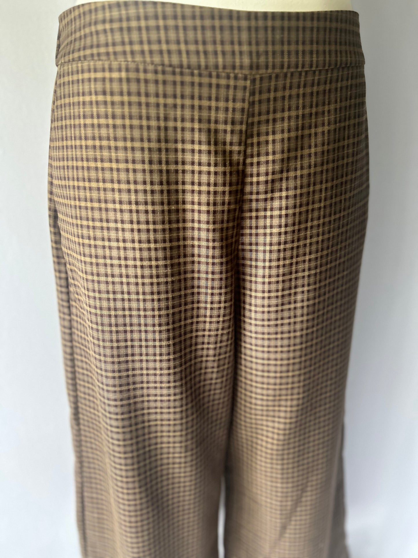 Moochi Brown Gingham Check Wide-Leg Trousers - Size 12