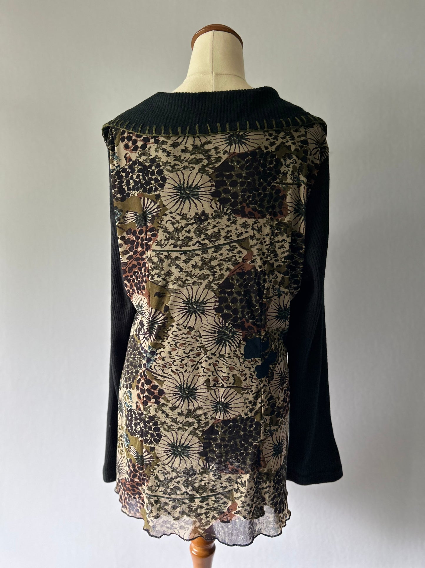 Merric Mixed-Media Patterned Cardigan with Embroidered Shawl Collar - Size 16