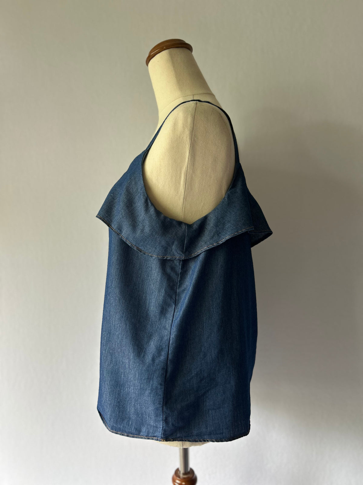 Denim-Look Ruffle Camisole Top – Size M