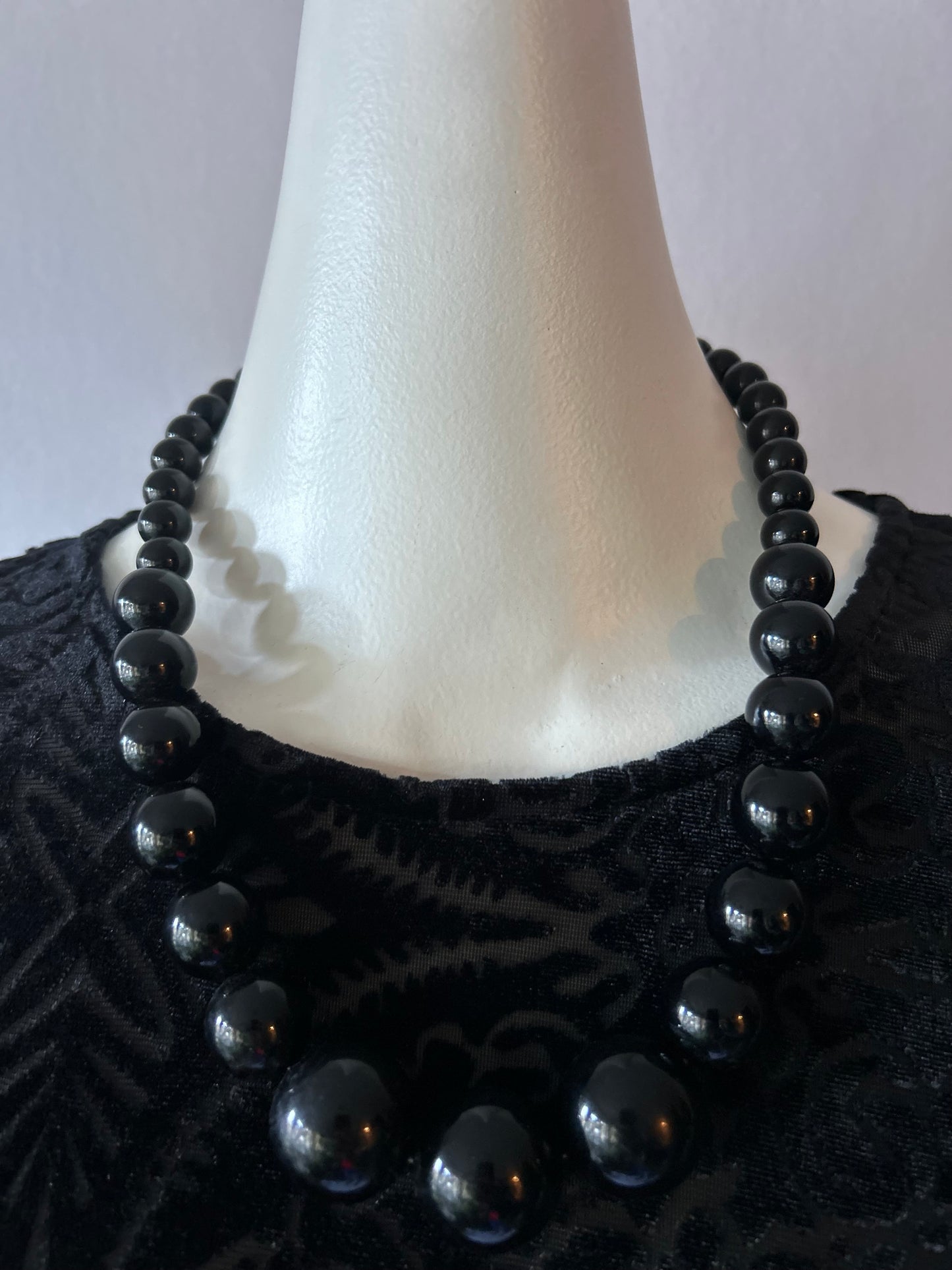 High-Shine Graduated Black Bead Statement Necklace
