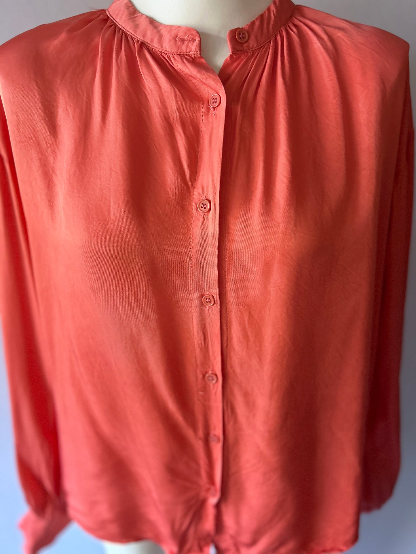 Coral Satin-Finish Relaxed Blouse - Size L