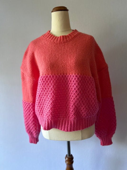 Chunky Two-Tone Colorblock Knit Jumper - Size XS