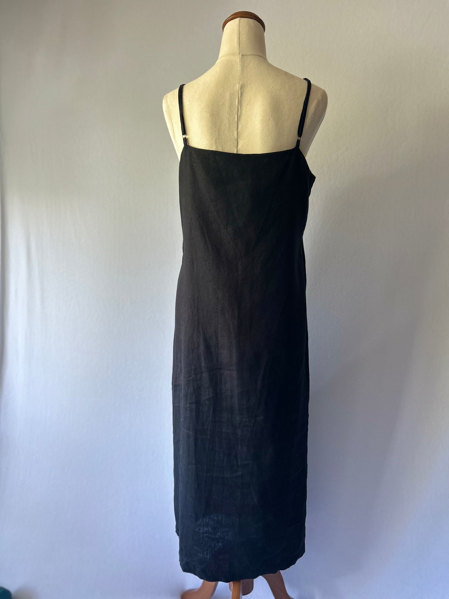 Assembly Label Black V-Neck Linen Cami Maxi Dress - Size 8