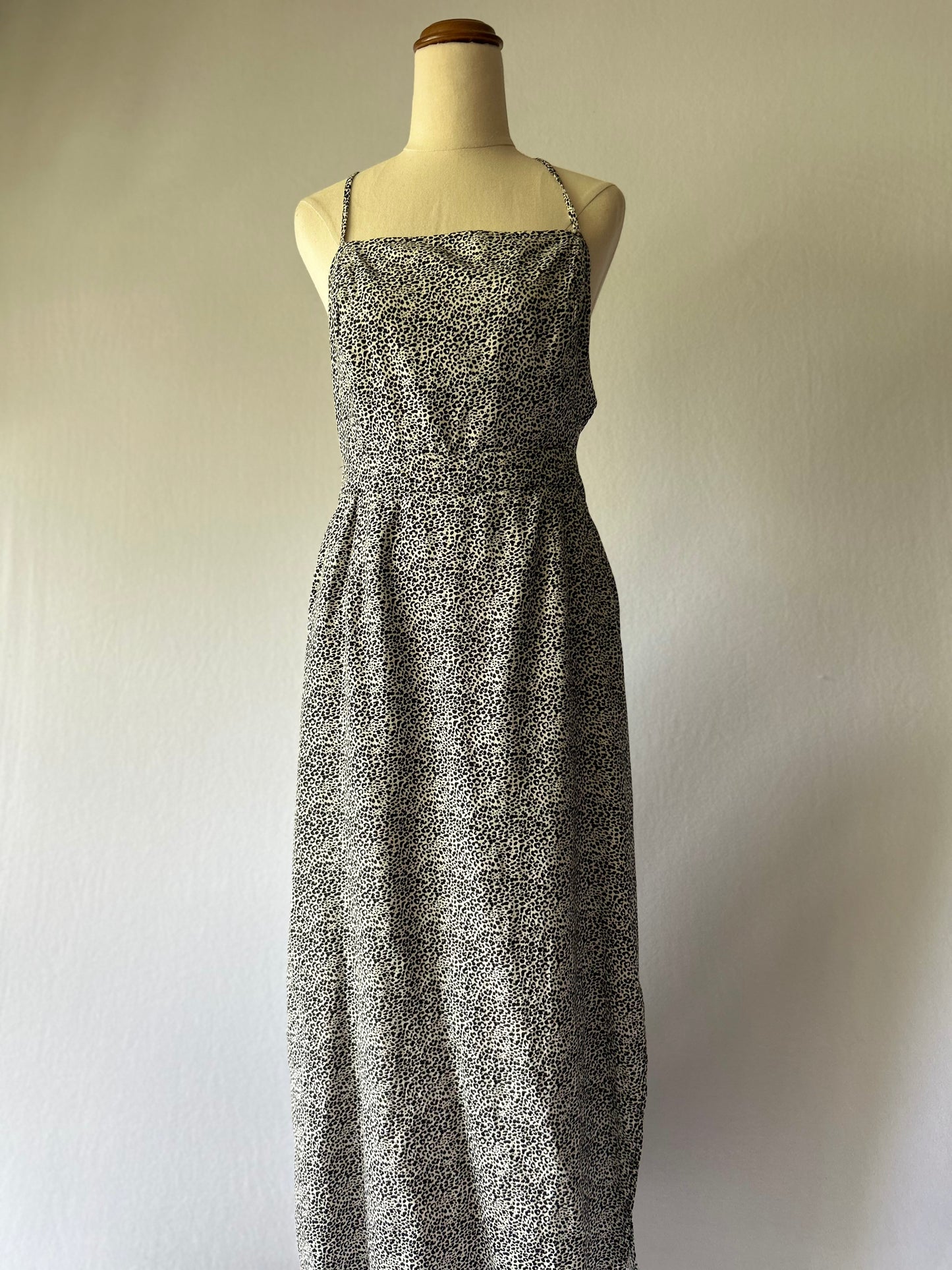 Glassons Size 10 Black & White Animal Print Linen Blend Maxi Dress