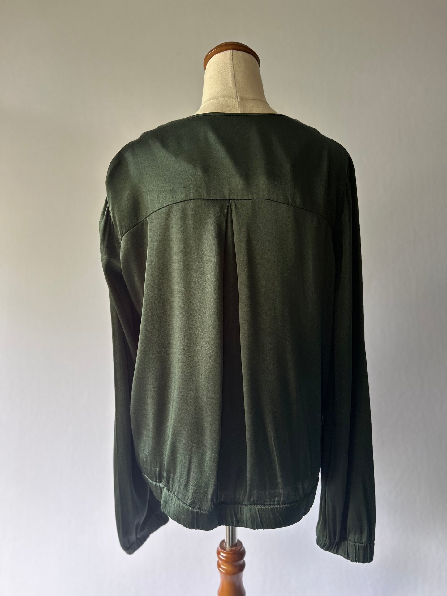 Forest Green Viscose Satin Bomber Jacket - Size 12