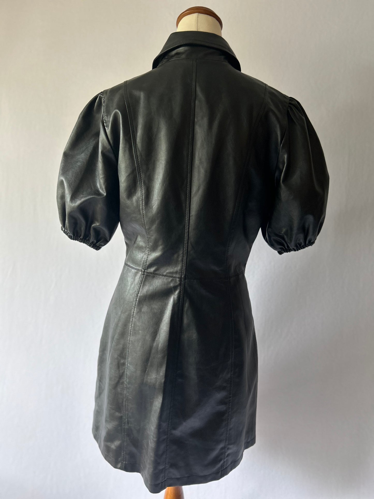 80s Style Black Faux Leather Dress – Size 10