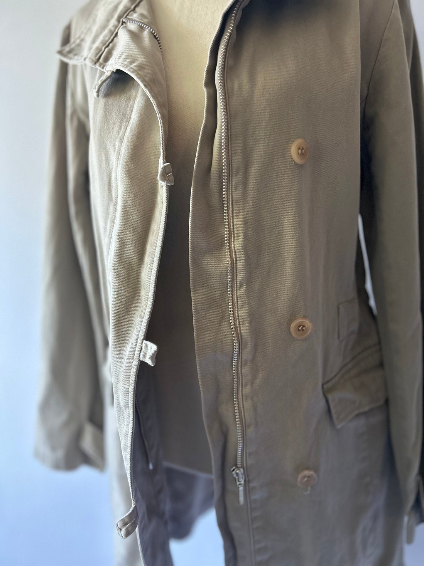 Structured Cotton Utility Trench Jacket with Zip & Button Closure - Size M