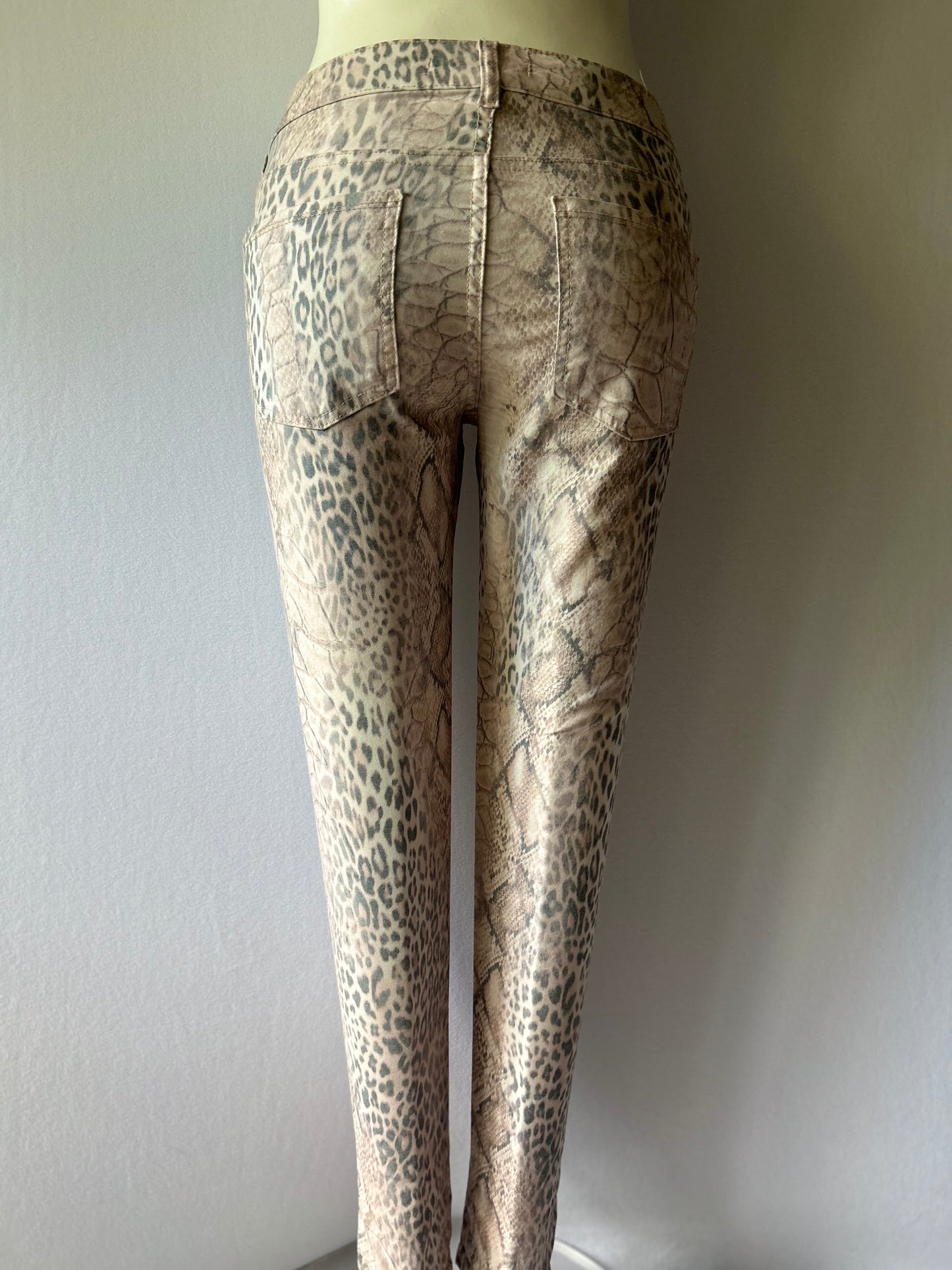 Animal Print Mixed Texture Slim Leg Pants - Size 38