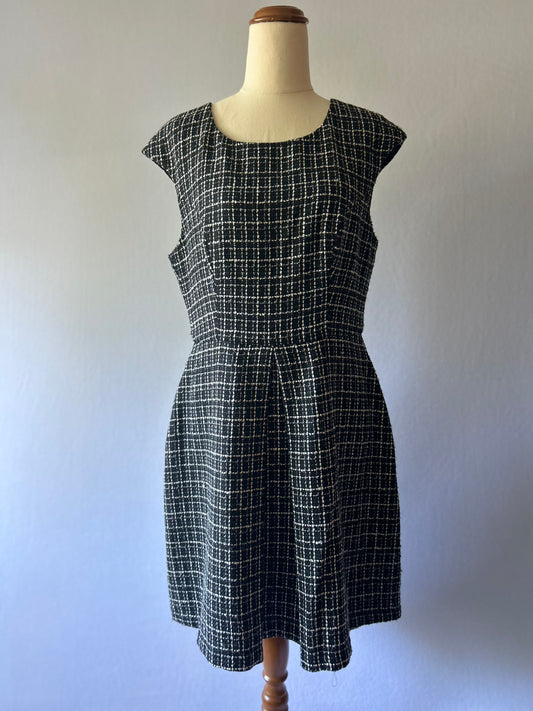 Monochrome Grid-Check Tailored Dress – Size 10