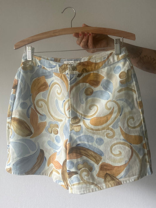 RUBY Abstract Watercolor Baroque Print Cotton Shorts - Size 8