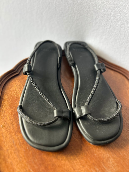 Decjuba Black Cord Rope Strap Flat Sandals - Size 40