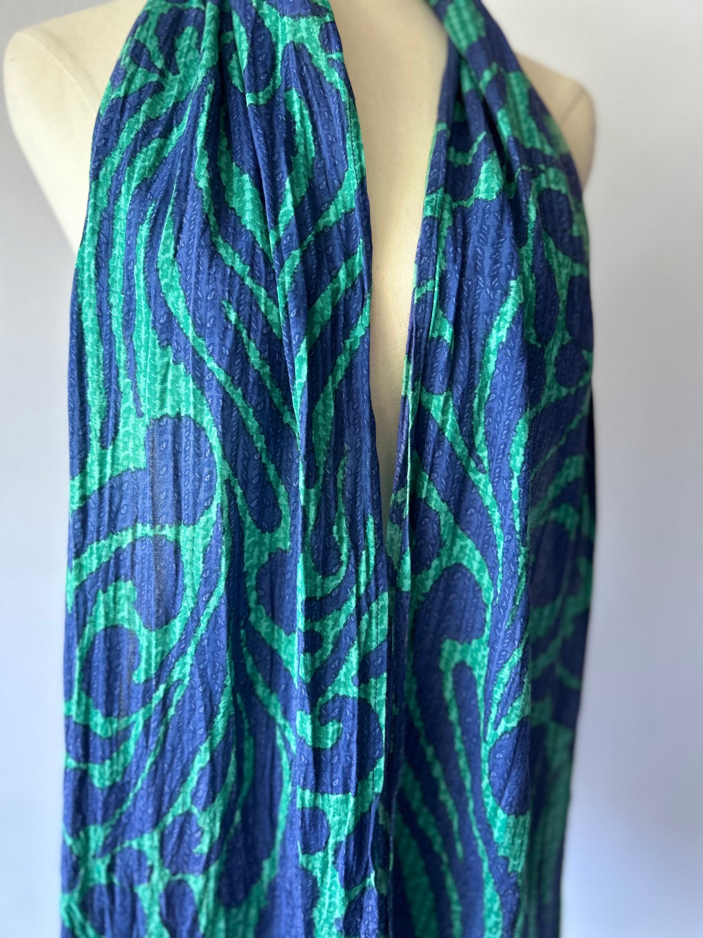 Blue and Green Abstract Print Scarf – Lightweight Viscose