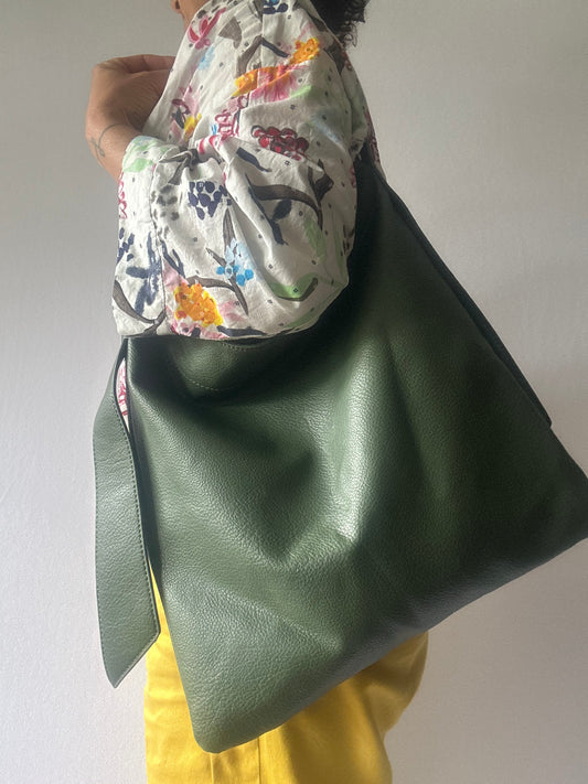 Soft Green Leather Tote Bag