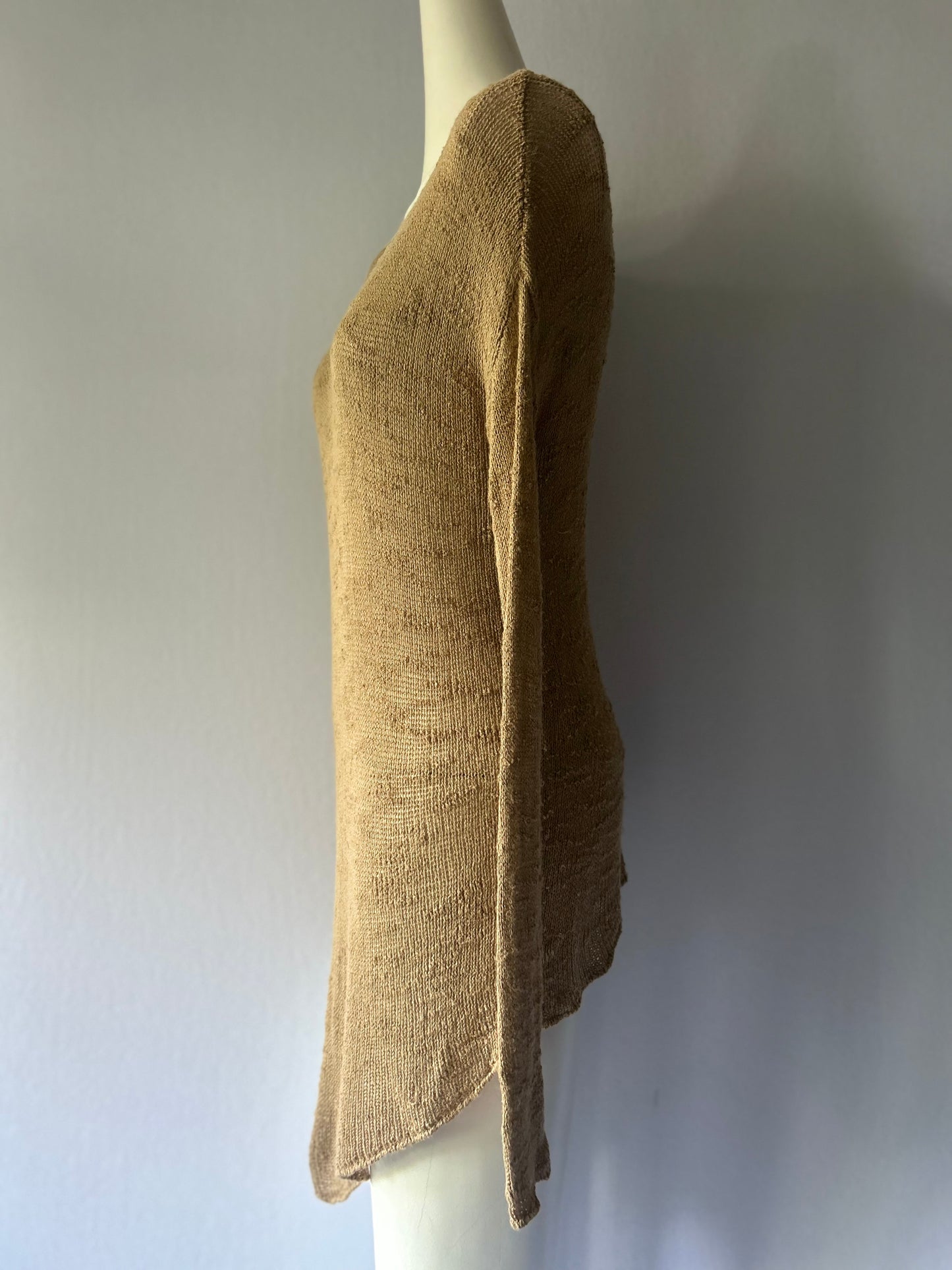Earthy Ochre Textured Knit Longline Top - Size S