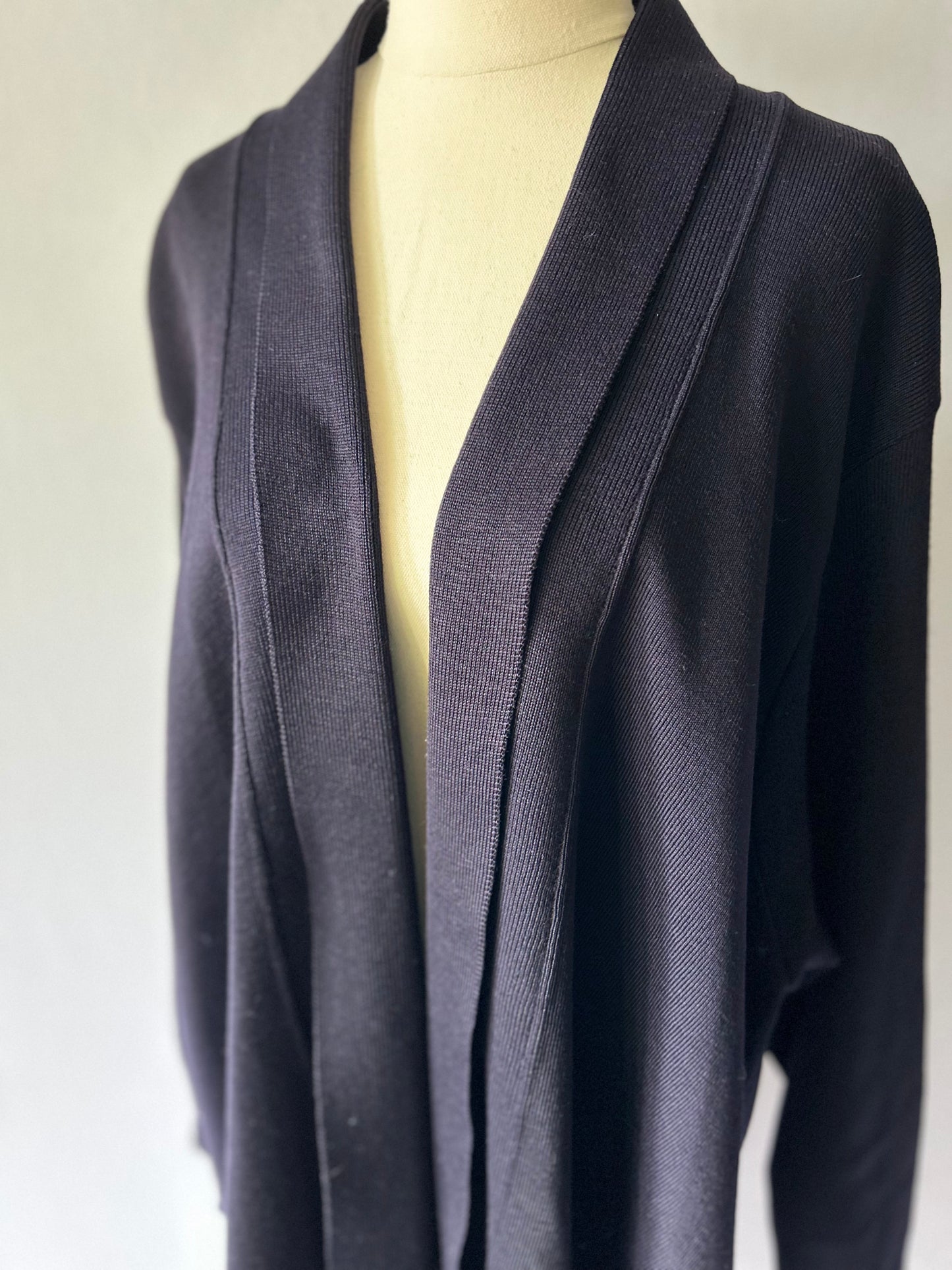 Vintage British Made 100% Pure Wool Longline Open Cardigan - Deep Navy - Size L