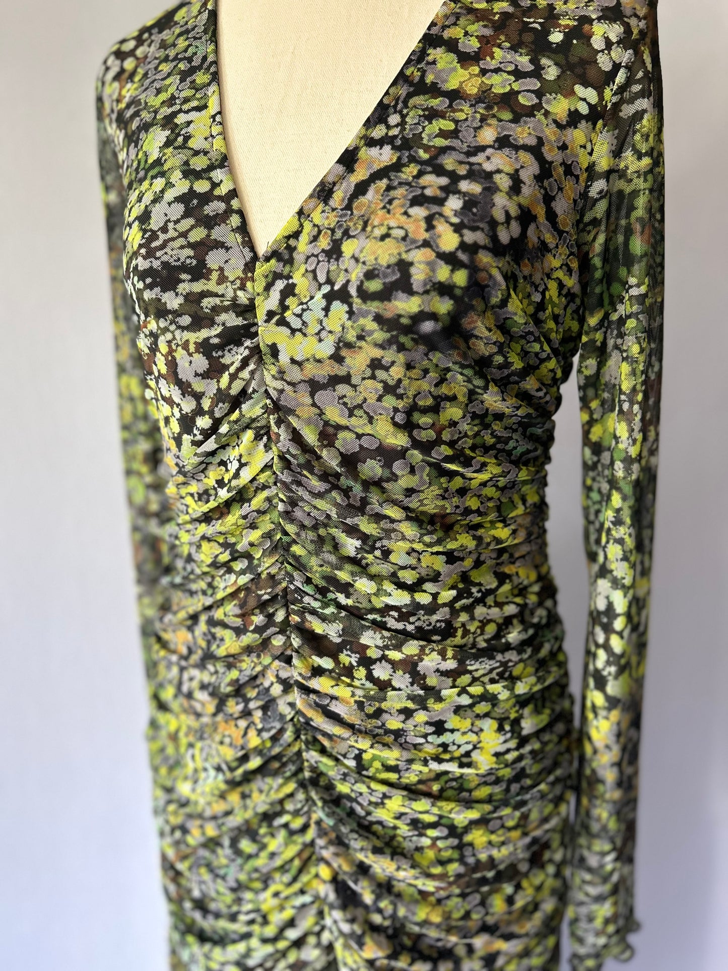 Abstract Floral Ruched Maxi Dress – Size UK M