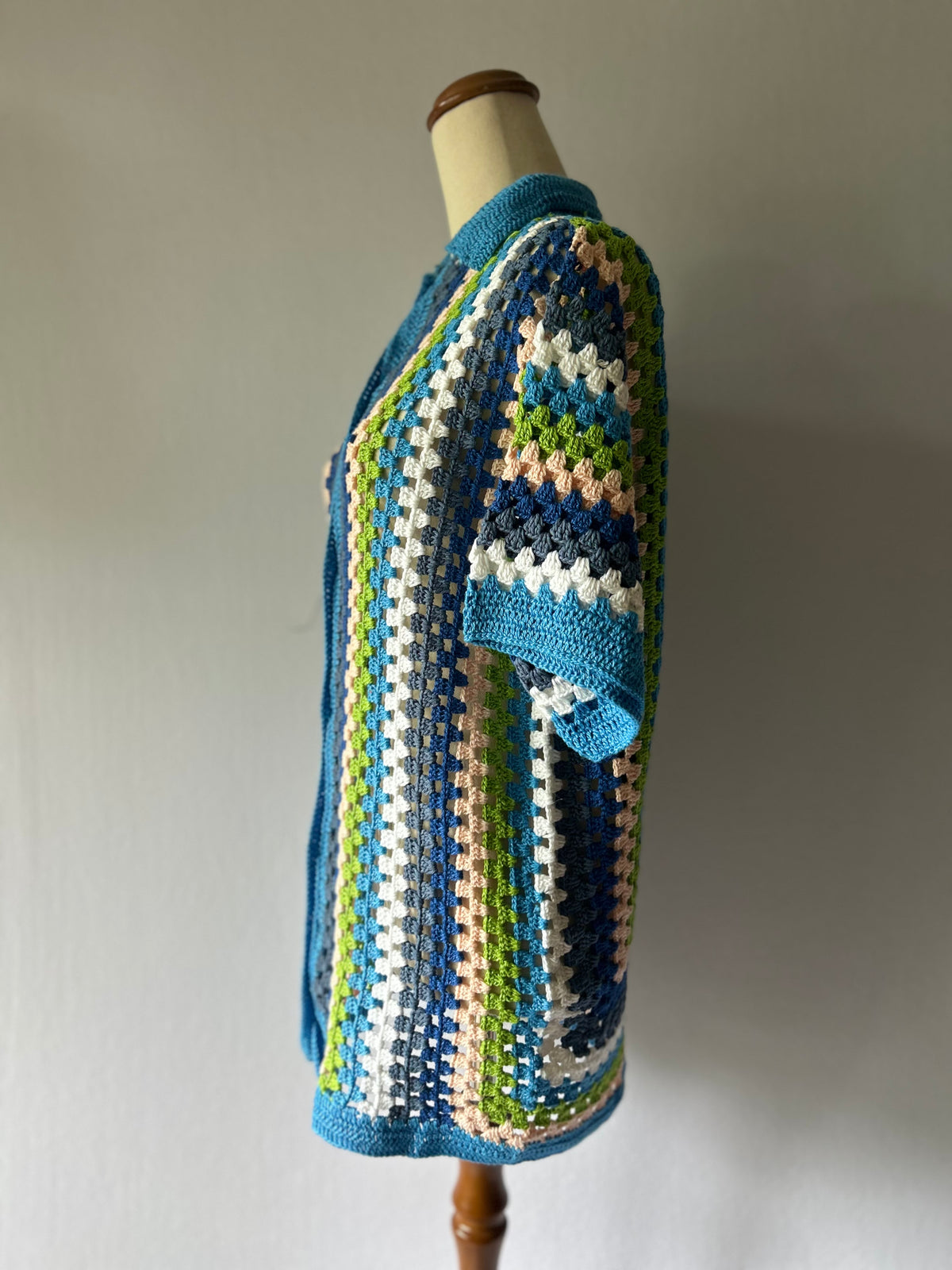 Handmade Coastal Stripe Cotton Crochet Cardigan — Size S/M
