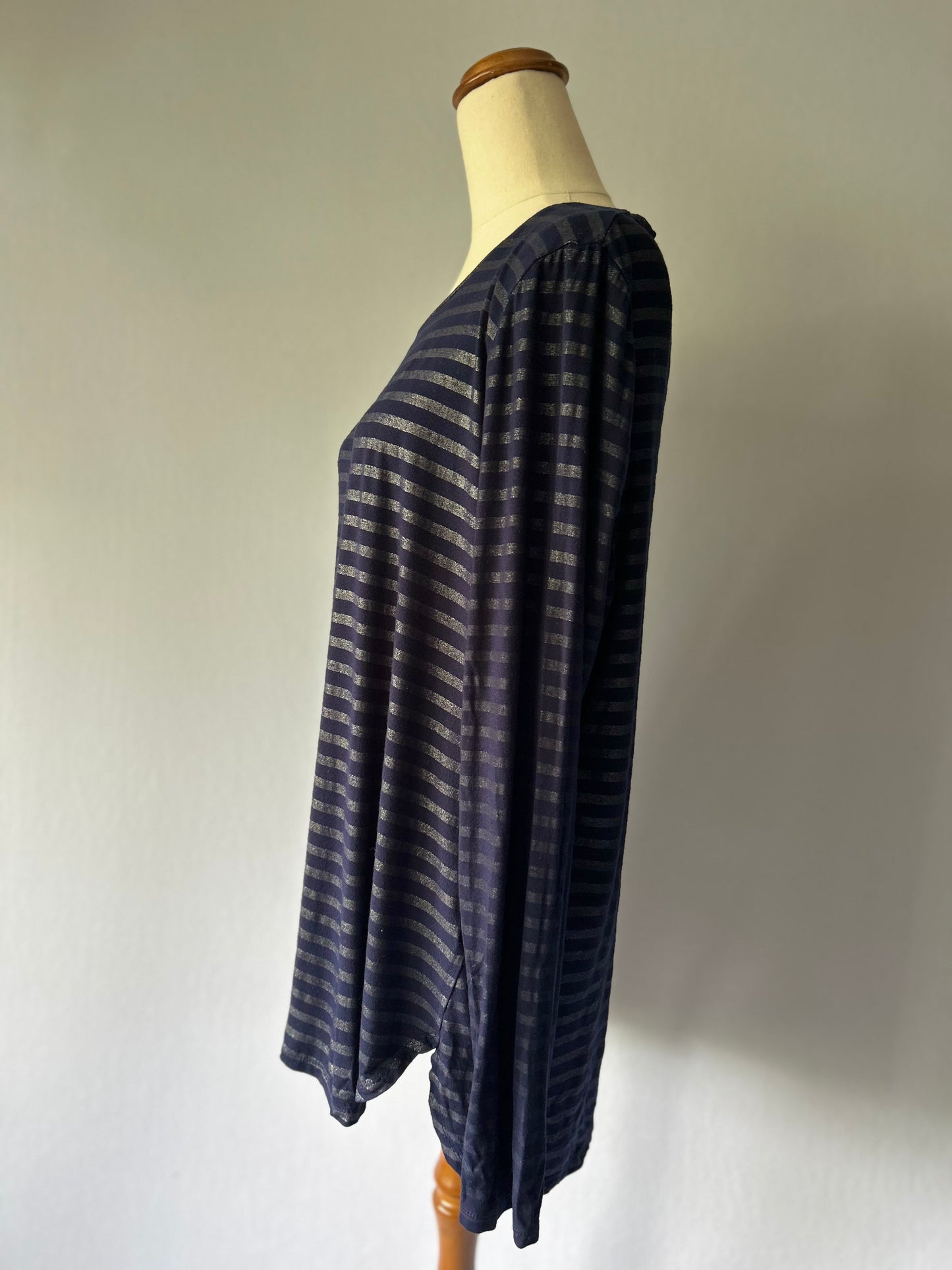 Navy Shimmer Striped Relaxed Top – Size L