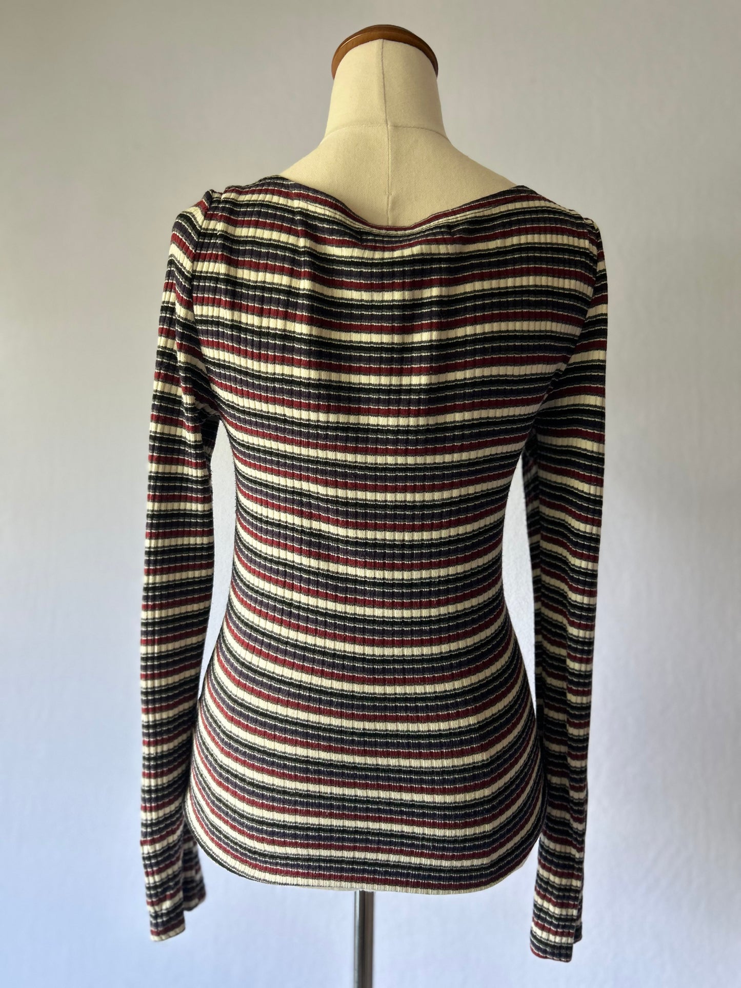 Striped Ribbed Long Sleeve Top – Size XS