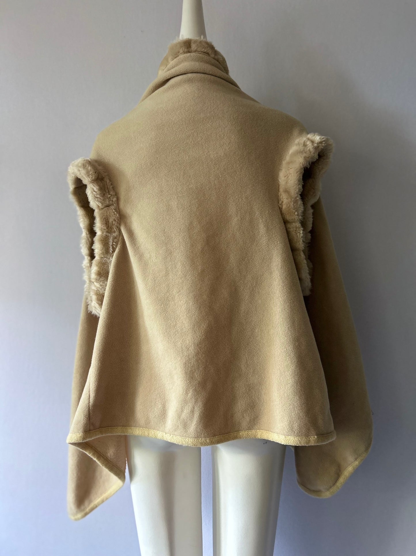 Faux Fur Trim Hooded Drape Vest - Sand - One Size