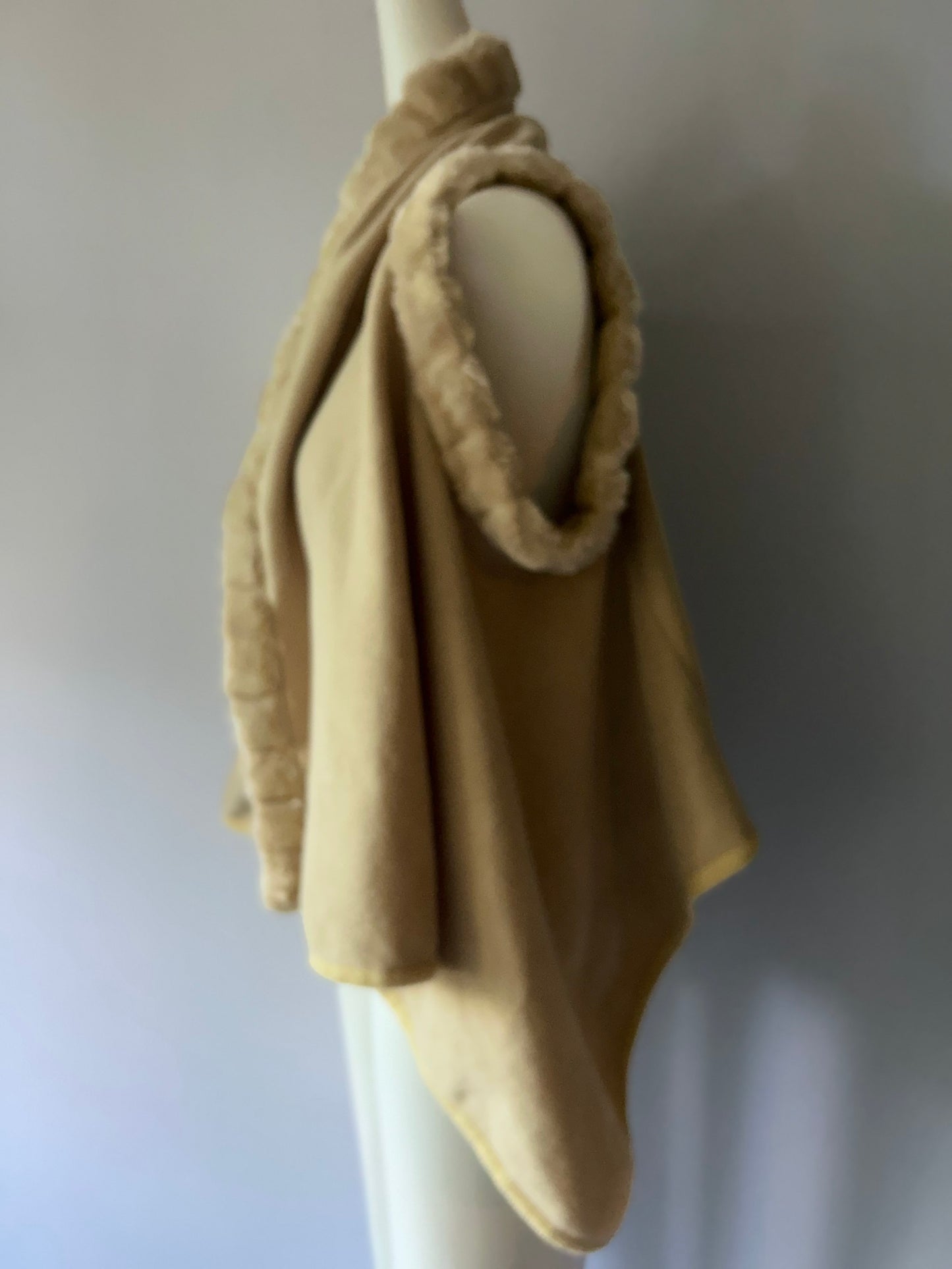 Faux Fur Trim Hooded Drape Vest - Sand - One Size