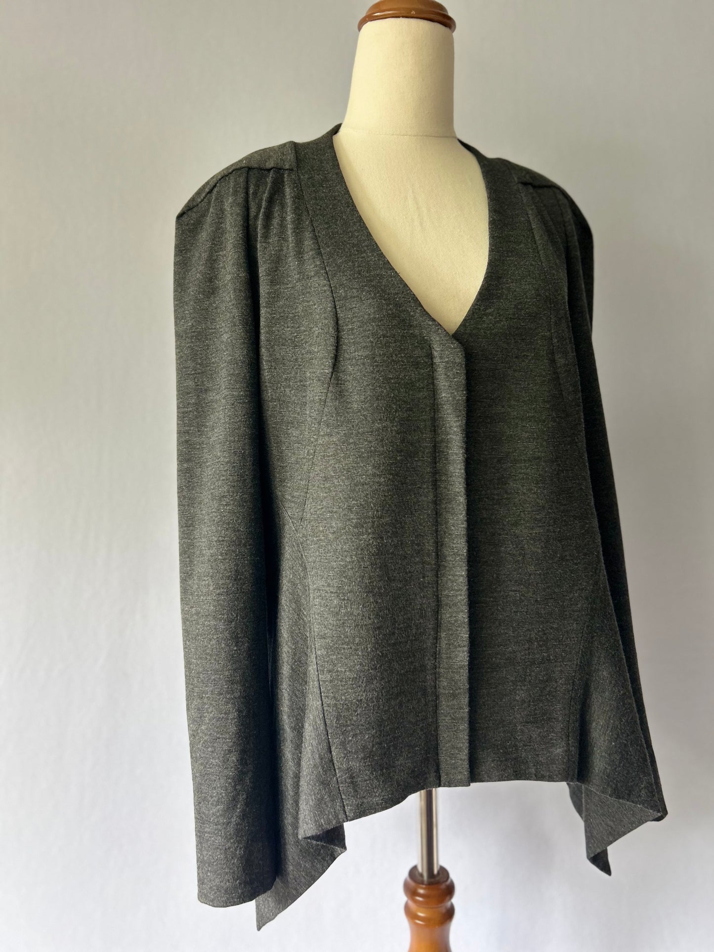 Carla Zampatti Australia Grey Ponte Knit Waterfall Blazer | Size 14
