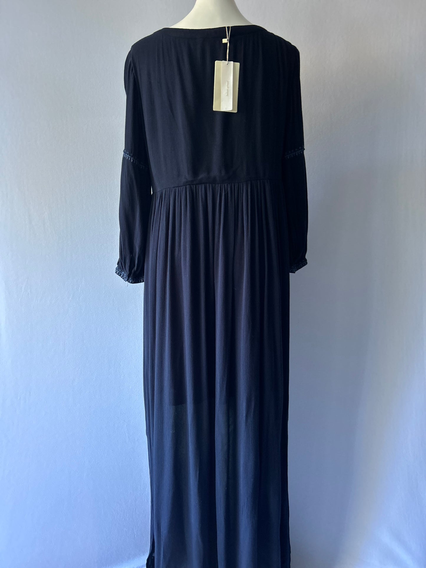 Zara New With Tags Navy Boho Maxi Dress | Embroidered Bodice | Size Large