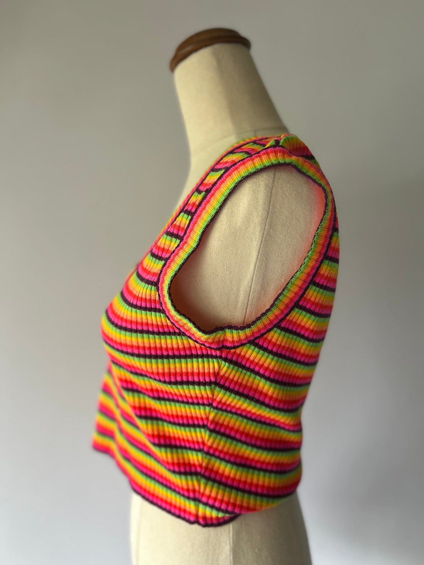 Rainbow Neon Striped Ribbed Knit Crop Top - Festival Ready