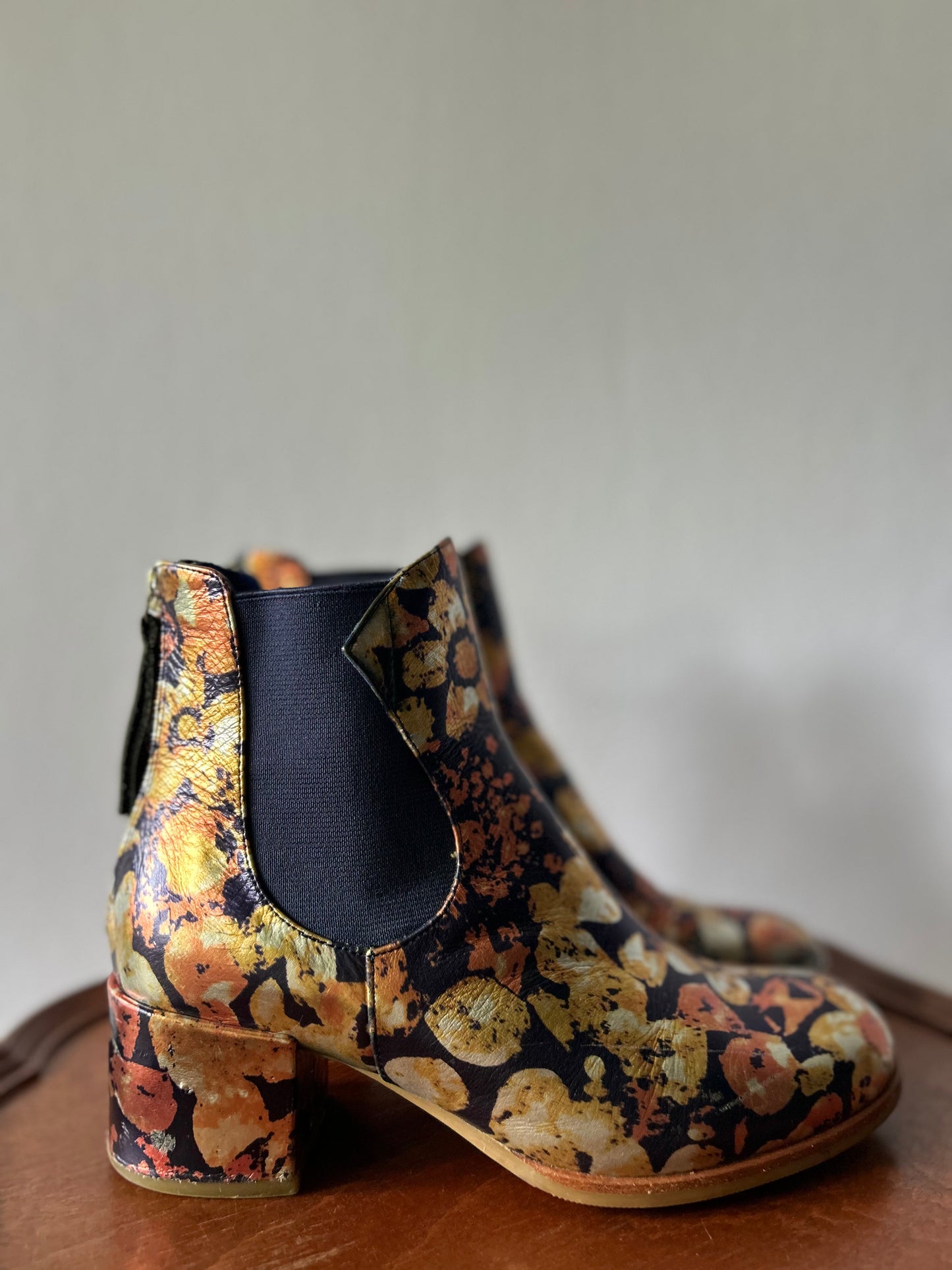 Abstract Metallic "Gold Leaf" Ankle Boots – Size 36