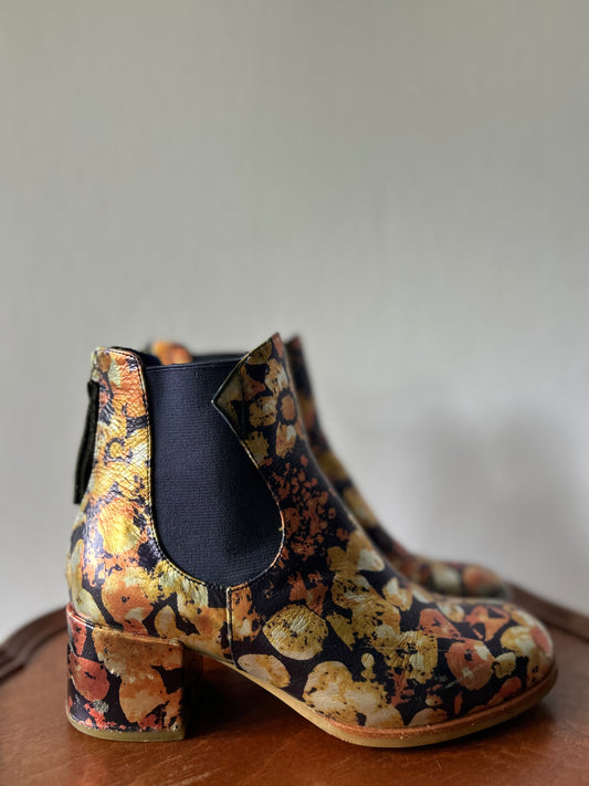 Abstract Metallic "Gold Leaf" Ankle Boots – Size 36