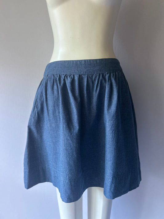 Classic Cotton Chambray Mini Skirt with Side Pockets - Size 14