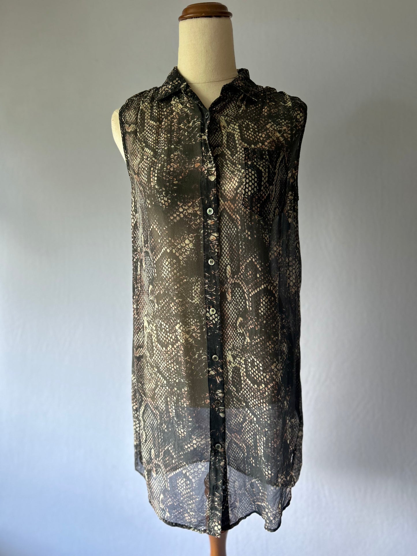 Storm Silk Snake Print Sleeveless Shirt Dress – Size Small