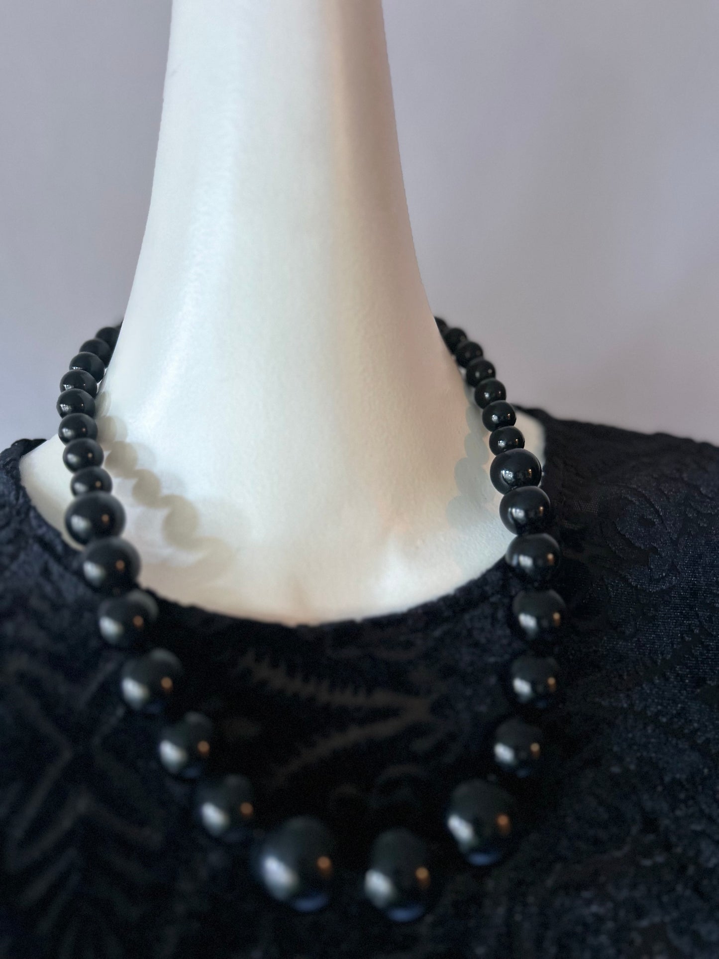 High-Shine Graduated Black Bead Statement Necklace